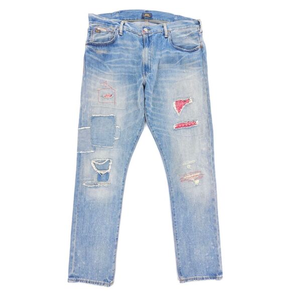 NEW Polo Ralph Lauren Sullivan Slim Bandana Patchwork Jeans 90s Distressed Y2k